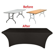 Black 6 ft Rectangular Stretch Spandex Tablecloths for Party